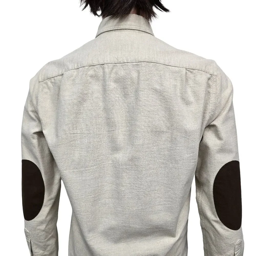 J. Crew Chamois Flannel Shirt Elbow Patches Button Down Beige Men S